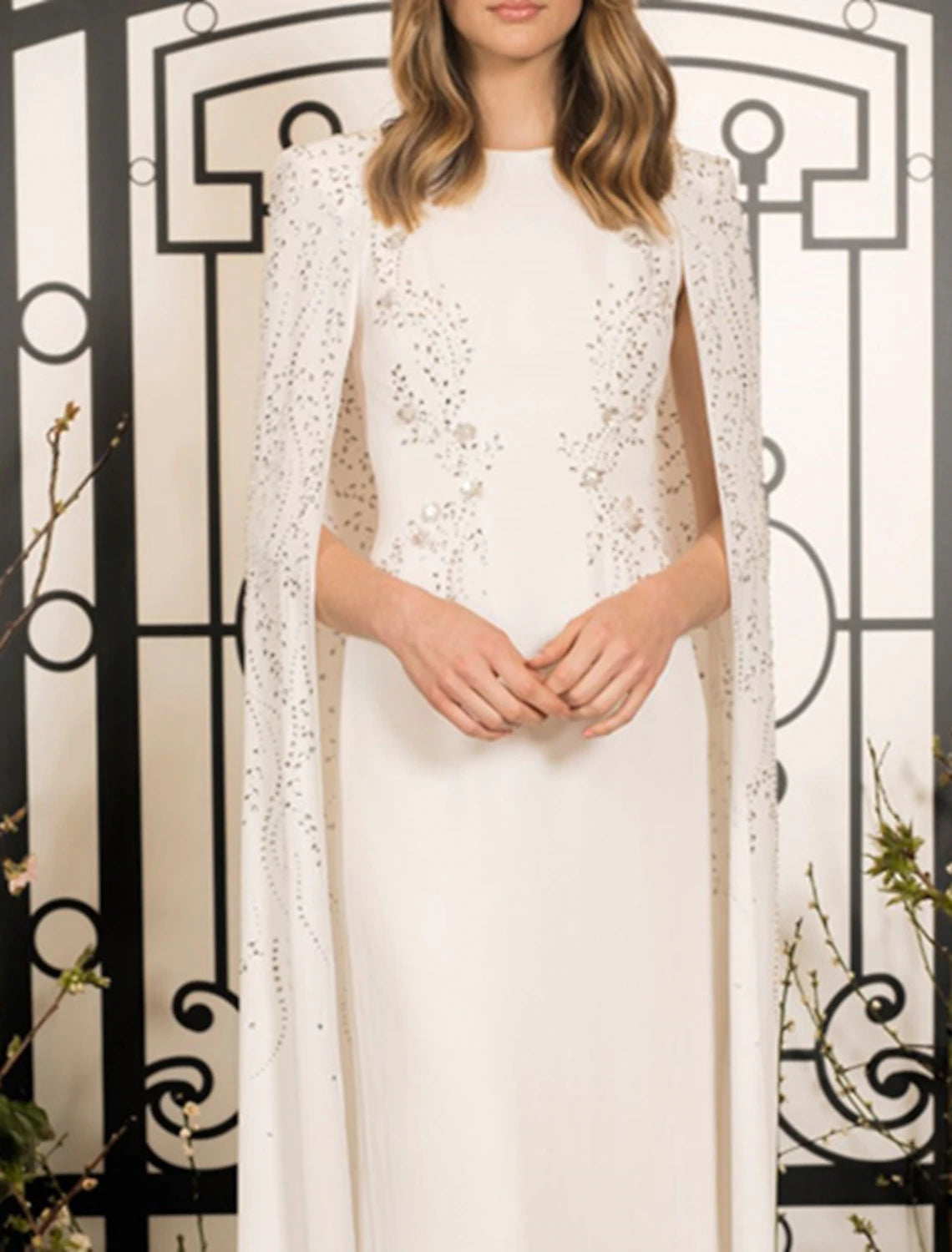 Sheath / Column Prom Gown Elegant Dress Wedding Guest Wedding Party Floor Length Sleeveless Jewel Neck Capes Stretch Chiffon